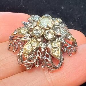 Clear Rhinestone Silver Tone Small Dome Brooch Unsigned Vtg Pin 1/2"